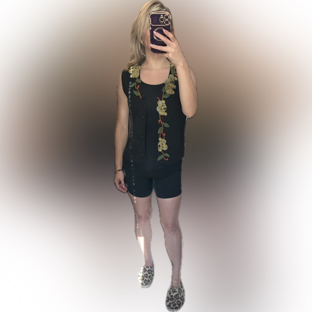 Y2K Michael Simon Black Vest with Koala & Floral Embroidery Small - Picture 5 of 5